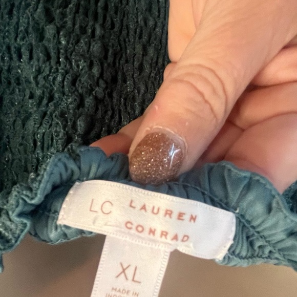 EUC! LC Lauren Conrad Teal Lace puffy sleeve Smocked Peplum Blouse XL - Picture 13 of 15